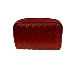 Bottega Veneta Intrecciato Red Leather Zip Wallet